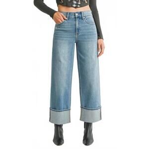 NEW JBD. cuffed slim wide jeans - petite in medium wash